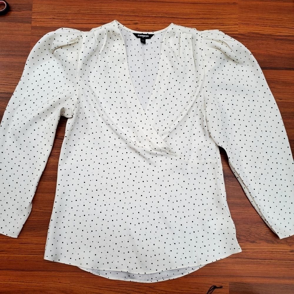 NWOT Express faux wrap polka dot tunic,  long sleeve